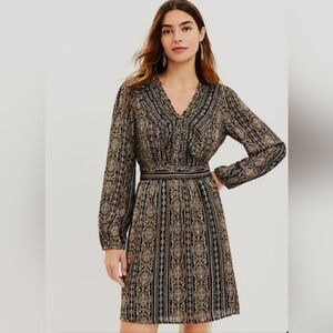 LOFT Shimmer Metallic Floral Ruffled Neckline Mini Dress